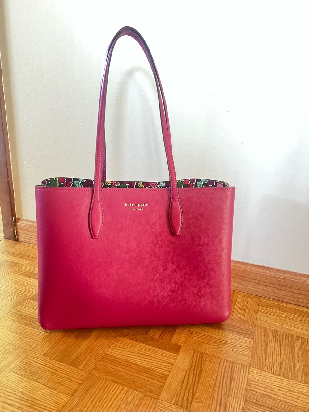 kate spade Magenta Leather Floral-Trim Tote